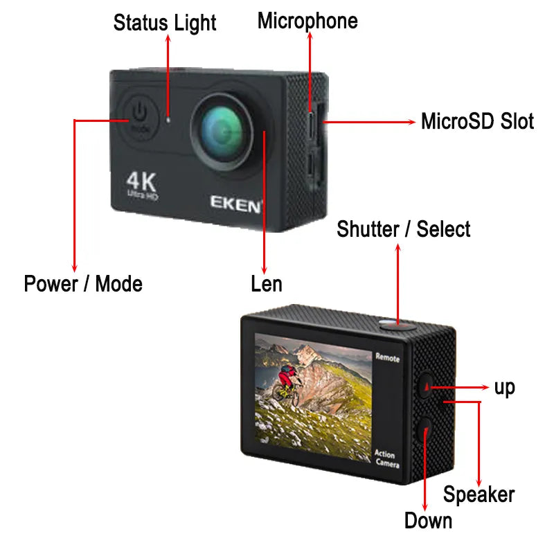 Original EKEN Action Camera H9 Ultra HD 4K Wi-Fi Remote Control Sports Video - Black